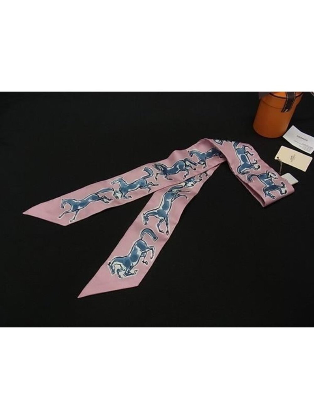 Hermes Chevaux en Liberte Freedom Twilly Silk 100% Ribbon Scarf Pink